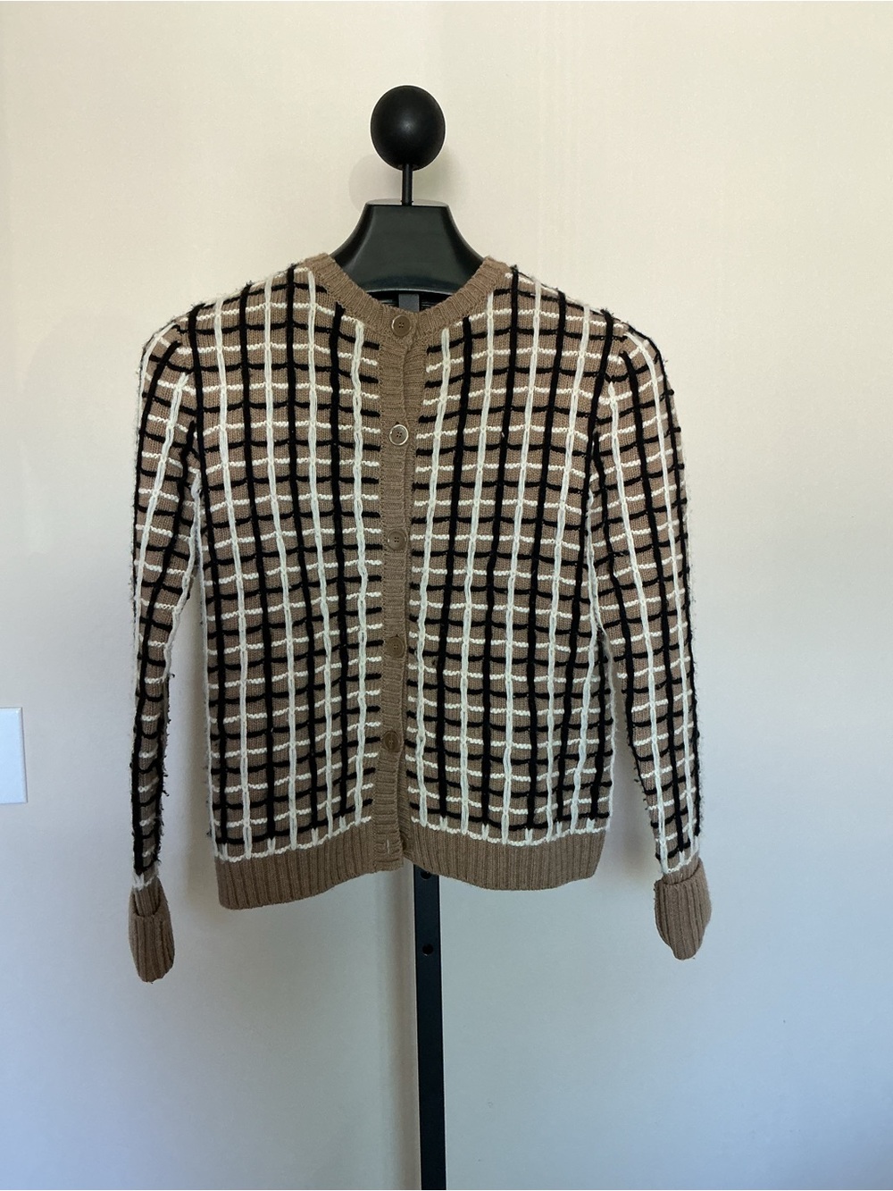 John Galliano Beige, Black & White Patterned Knit Cardigan